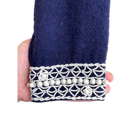 Vtg Elsie Tu Hong Kong 50s 60s Navy Blue Wool Beaded Cardigan Sweater Sz 38 - Picture 5 of 13